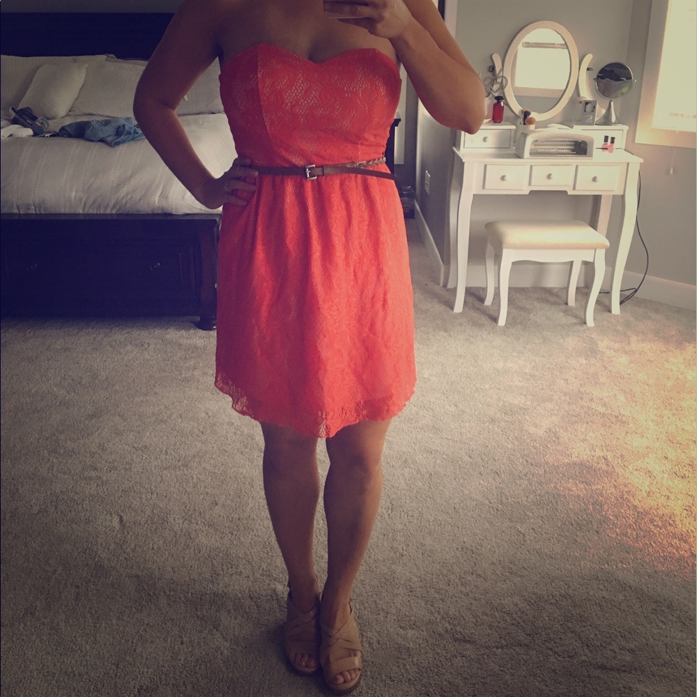 Strapless orange dress
